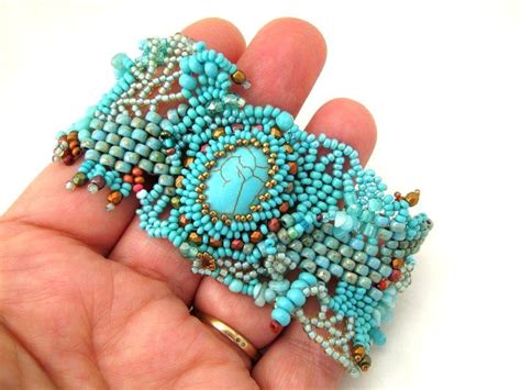 Turquoise Beaded Bracelet Seed Bead Bracelet Freeform Peyote
