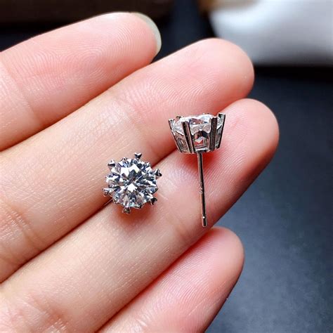1ct1ct Round Cut Brilliant Moissanite Earring Sterling Etsy
