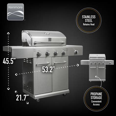 Kenmore 4 Burner Gas Grill Plus Searing Side Burner All Stainless