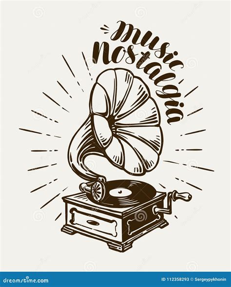 Gramophone Phonograph Record Player Sketch Music Concept Lettering