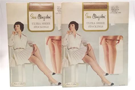 Vintage Sears Cling Alon Ultra Sheer Stockings Thigh High Hoisery Size