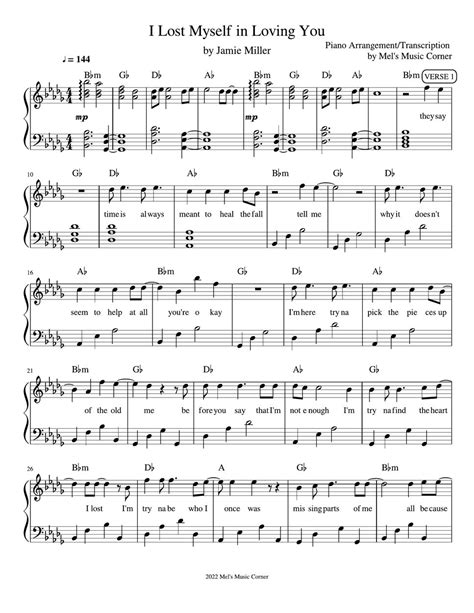 Jamie Miller I Lost Myself In Loving You Piano Sheet Music 曲谱 By Mels Music Corner