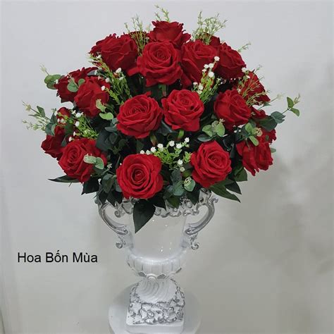 Bình Hoa Hồng Nhung đẹp Hoa Lụa Hbm160 Hoa Giả đẹp Shop Hoa Lụa
