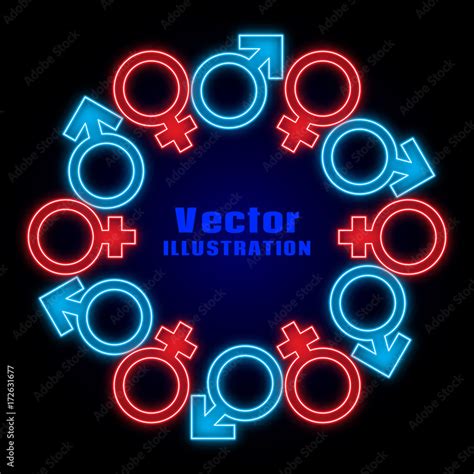 Circle Of Neon Signs Of Venus And Mars Sex Symbols Gender Icons Male