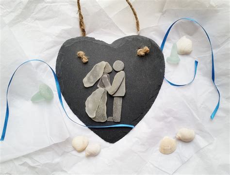 Pebble Art Wedding Bride and Groom on a Slate Heart Wedding | Etsy ...