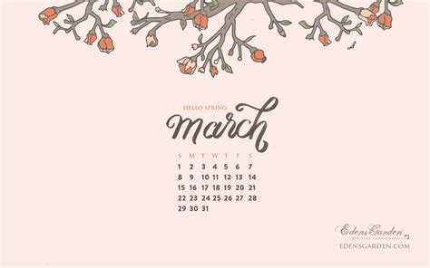 Free Download March 2015 Desktop Wallpaper Calendar Edens Garden