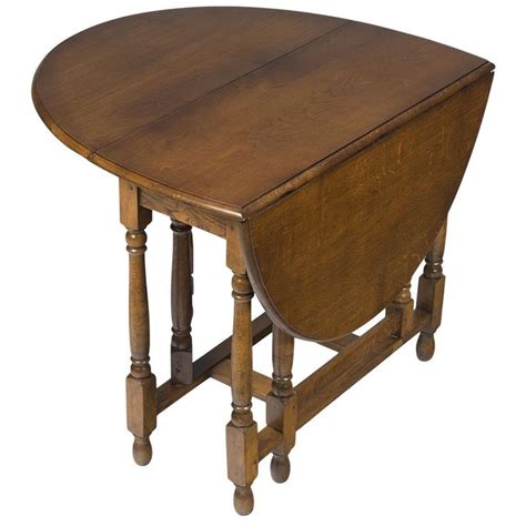 1920s Jacobean Turned Gate Leg Drop Leaf Side Table Table Round