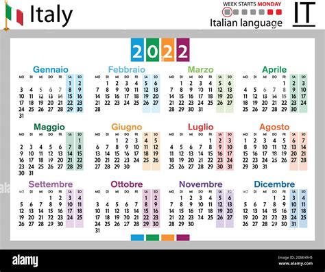 Calendario Tascabile Orizzontale Italiano Per Il 2022 Duemilventidue