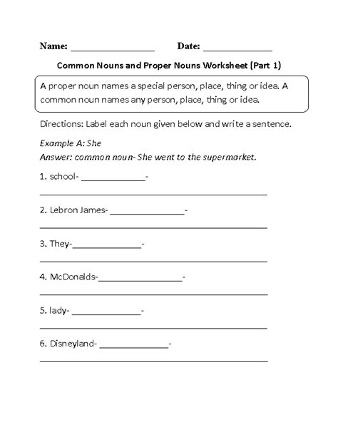 Underline the common nouns and circle the proper nouns. Proper and Common Nouns Worksheets | Fill-In Proper and ...