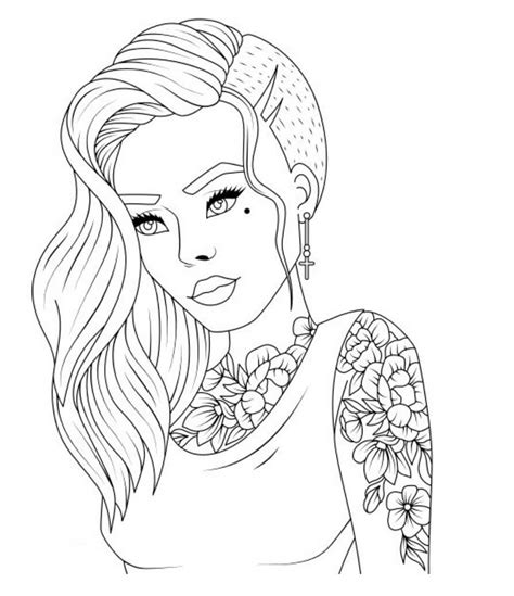 Dibujos De Chica Con Tatuajes Para Colorear Para Colorear Pintar E My Xxx Hot Girl