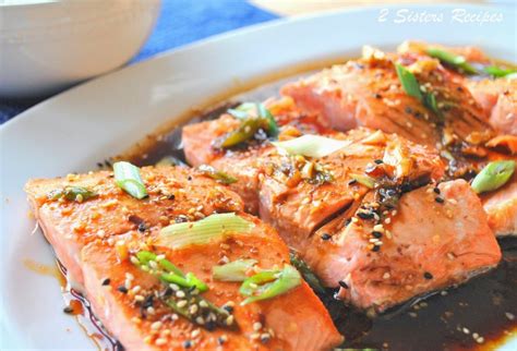Simple salmon, packed with flavor and essential nutrients. Pan Seared Salmon with Teriyaki Ginger Sauce - 2 Sisters Recipes by Anna and Liz