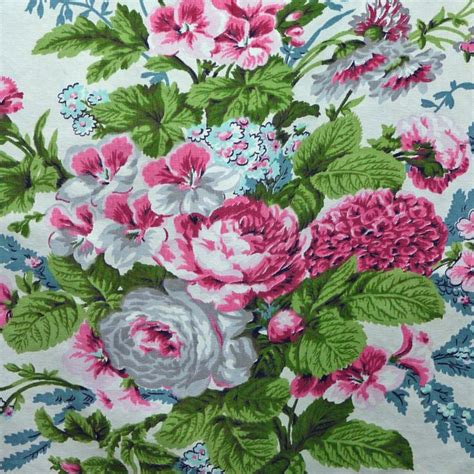 Reclaimed Floral Fabric 1980s Vintage Home Decor Or Craft Print