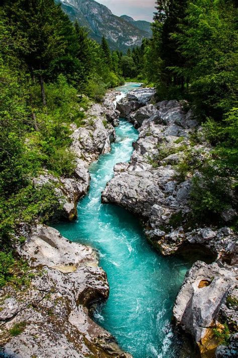 Emerald Soca River In Soca Valley Slovenia Europe Stock Image