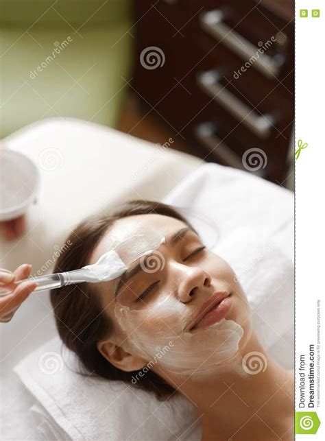 Facial Beauty Treatment Beautiful Woman Getting Cosmetic Mask Stock