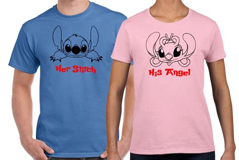 Disney Lilo And Stitch And Angel Matching Couples Tee Shirts