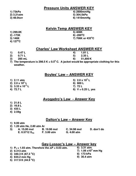 What unit of temperature is used in the… 14 Best Images of Boyle's Law Worksheet Answers - Ideal ...