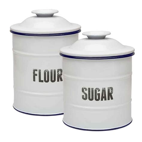 White Enamel Canisters In Flour And Sugar Isolated On White Back 31 Daily