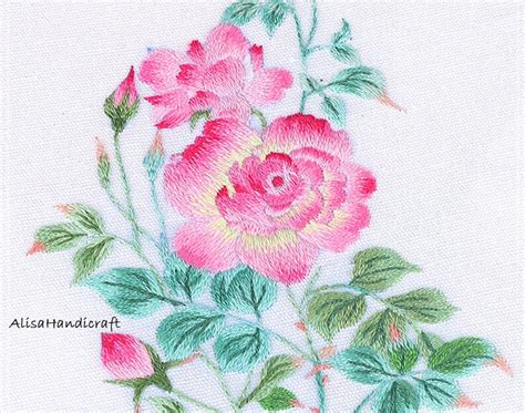 Hand Embroidery Rose Kit DIY Embroidered Flower Pattern Etsy