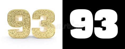 Golden Number Ninety Three Number 93 On White Background With Drop