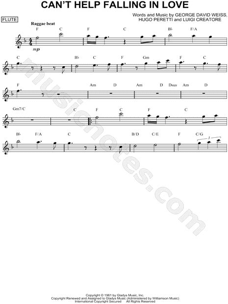 Ub40 Cant Help Falling In Love Sheet Music Flute Violin Oboe Or