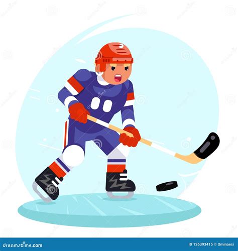 Hockey Player Stick Puck Ice Skates Flat Design Vector Illustration