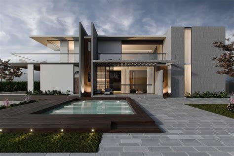 2650 square feet (246 square meter) (294 square yards) 4 bedroom contemporary villa elevation. Modern Villa Exterior 3d Visualization by Archicgi ...