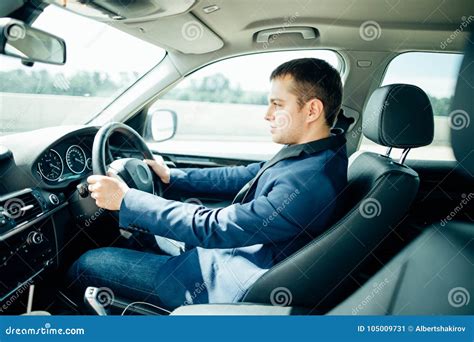 Handsome Elegant Serious Man Drives A Car Stock Image Image Of