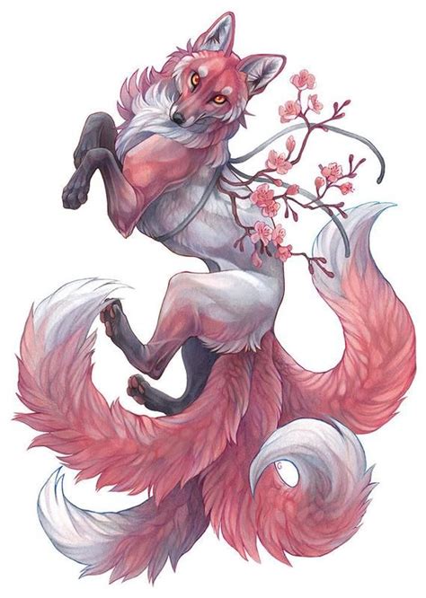 A4 Print Sakura Fox Etsy Canada Mythical Creatures Art Fantasy