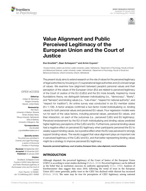 PDF Value Alignment And Public Perceived Legitimacy Of The European Union And The Court Of Justice