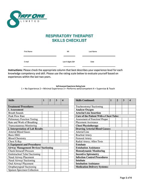 Respiratory Therapist Skills Checklist Fill Online Printable