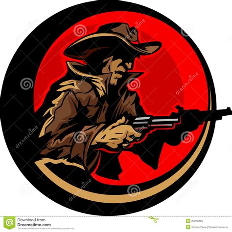Cowboy Profile Aiming Guns Mascot Illustration Stock Vector