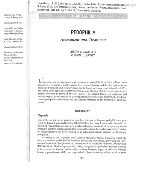 Pdf Pedophilia Assessment And Treatment