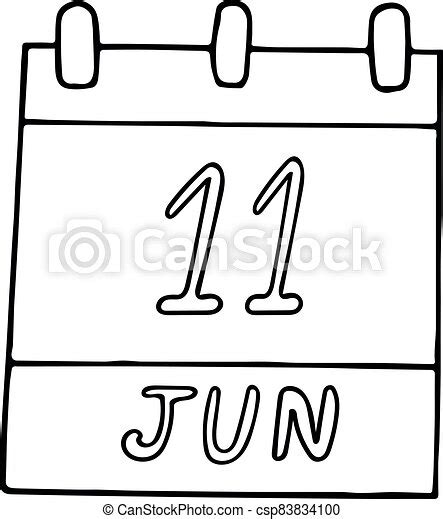 Calendar Hand Drawn In Doodle Style June 11 Day Date Icon Sticker