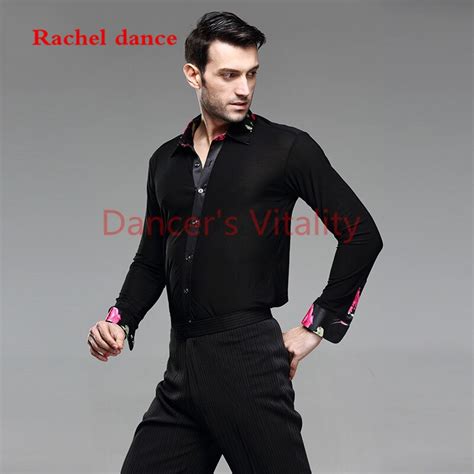 Long Sleeves Round Neck Tie Mens Latin Shirts Dance Top Ballroom Latin