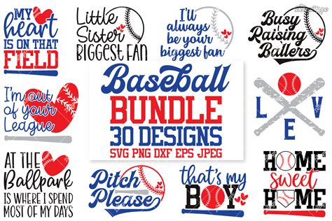 Baseball Svg Bundle 30 Designs Dxf Png Eps Cutting Files