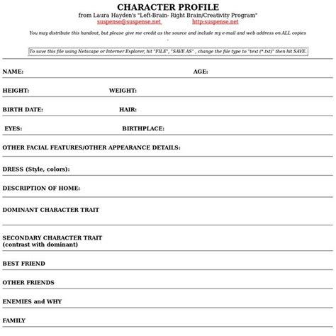 Character Profile Blank Character Profile Character Profile Template