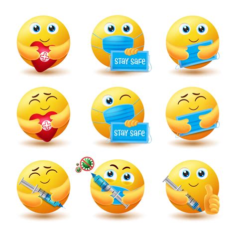 Covid 19 Emoji Vector Set Emojis 3d Emoticon Characters In Healthy And