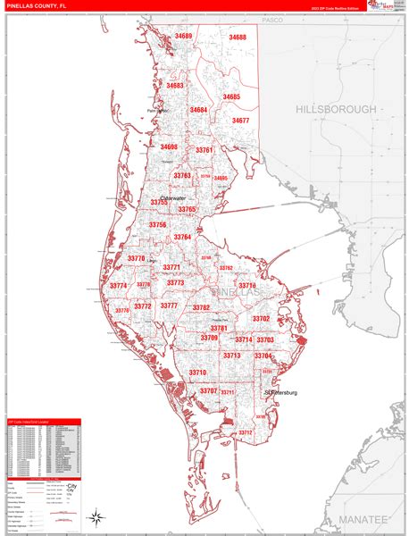 Pinellas County Fl Wall Map Color Cast Style By Marketmaps Mapsales Riset