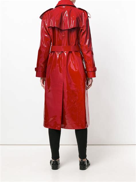 Burberry Cotton Patent Trench Coat In Red Lyst