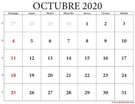 Calendario Octubre 2020 Con Festivos