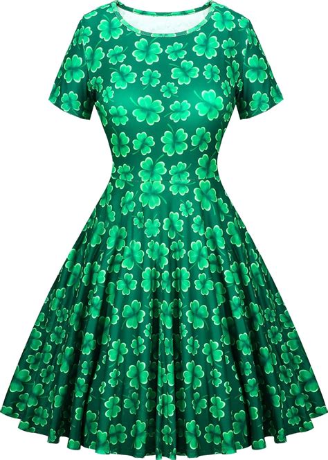 Amazon Com Noahooy St Patrick S Day Costume St Patrick S Day Women Dress Shamrock Print Dress