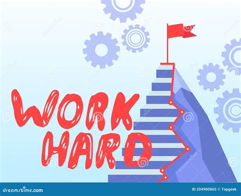 Work Hard Concept To Achieve Success Up Stairs To Flag Goal Aim Or