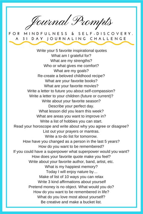 Journal Prompts For MIndfulness And Self Discovery 31 Day Challenge