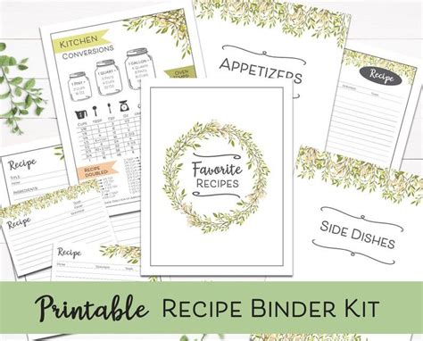 Printable Recipe Binder Kit Recipe Cards Digital Recipe Etsy Diy