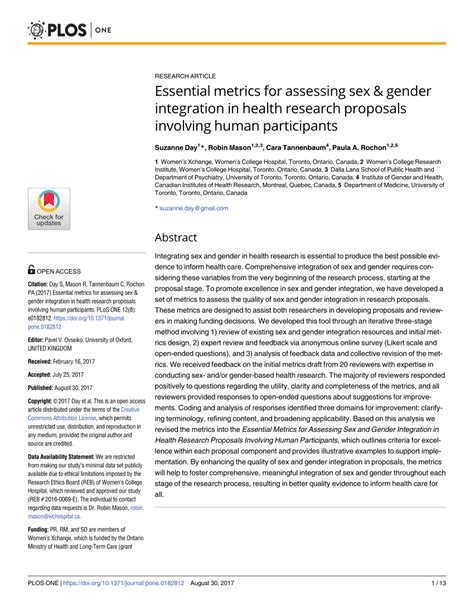 pdf essential metrics for assessing sex and gender integration in health research proposals