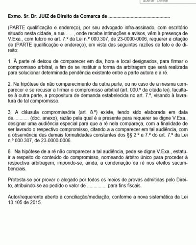 Petição Padrão Inicial X Compromisso Arbitral