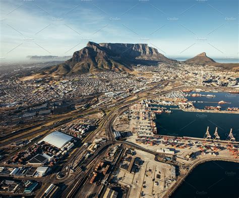 Aerial View Of Cape Town Harbor High Quality Transportation Stock