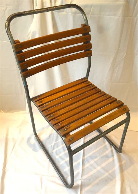 Metal kitchen chairs ukg dimensions log. Vintage Slat Back School Chair | Metal frame chair ...