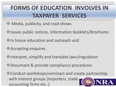 Taxpayer Services And Tax Education Presentation