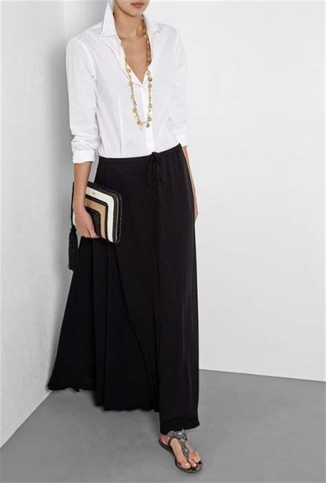 picture of chic look with black maxi skirt and classic white shirt